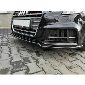 Maxton Design Front Ansatz V.2 / V2 für Audi S3 / A3 S-Line 8V FL Limousine schwarz Hochglanz