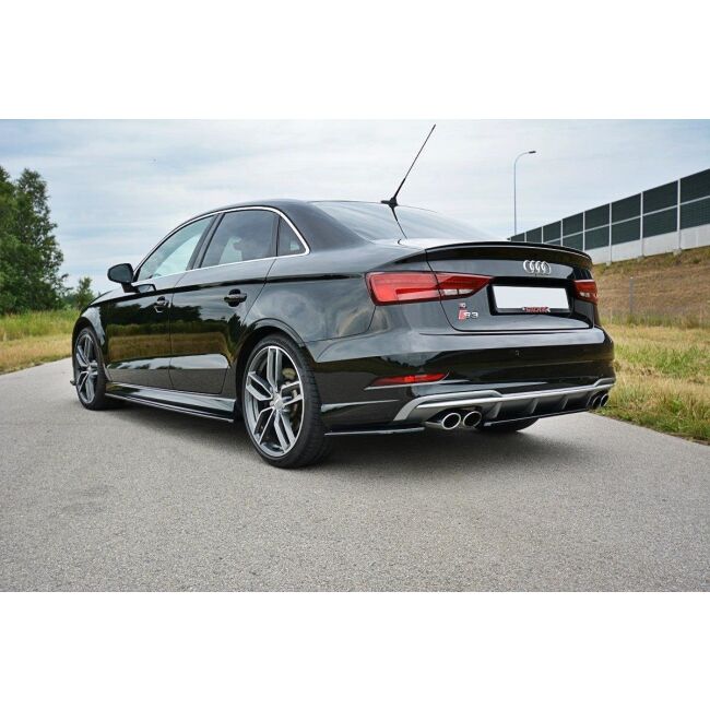 Maxton Design Heck Ansatz Flaps Diffusor für Audi S3 / A3 S-Line 8V FL Limousine schwarz Hochglanz