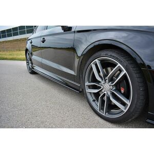 Maxton Design Seitenschweller Ansatz für V.1 / V1 für Audi S3 / A3 S-Line 8V / 8V FL Limousine schwarz Hochglanz
