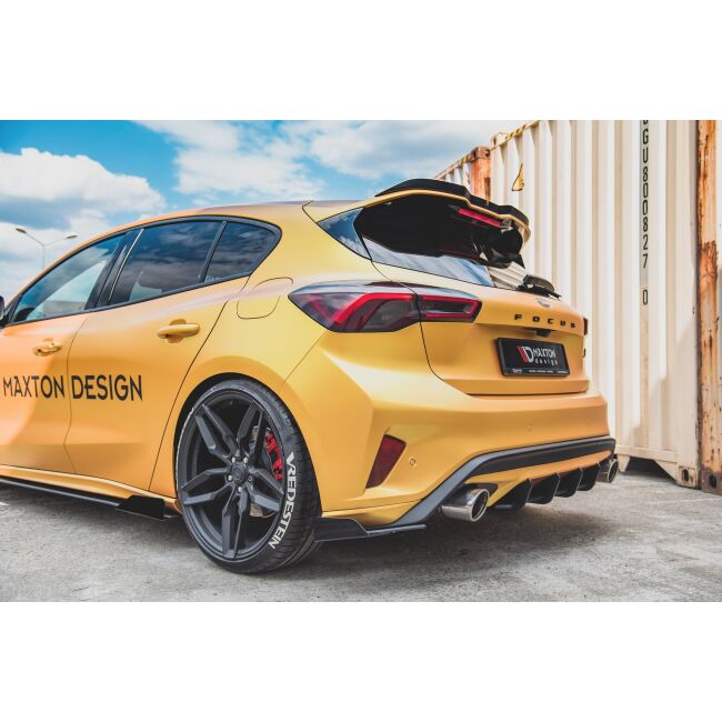 Maxton Design Robuste Racing Heck Ansatz Flaps Diffusor +Flaps für Ford Focus ST Mk4 schwarz Hochglanz