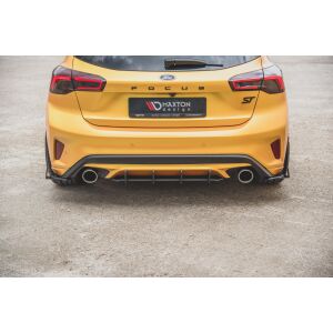 Maxton Design Robuste Racing Heck Ansatz Flaps Diffusor +Flaps für Ford Focus ST Mk4 schwarz Hochglanz