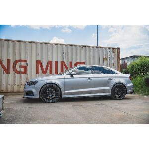 Maxton Design Seitenschweller Ansatz für V.2 / V2 für Audi S3 / A3 S-Line Limousine 8V Facelift schwarz Hochglanz