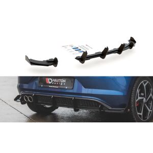 Maxton Design Robuste Racing Heckdiffusor Ansatz +Flaps für Volkswagen Polo GTI Mk6 schwarz Hochglanz