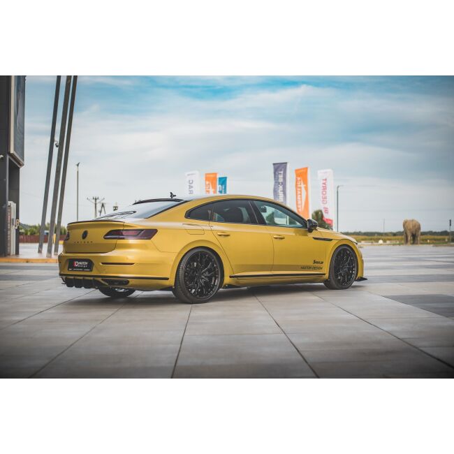 Maxton Design Robuste Racing Heckdiffusor Ansatz +Flaps für Volkswagen Arteon R-Line schwarz Hochglanz