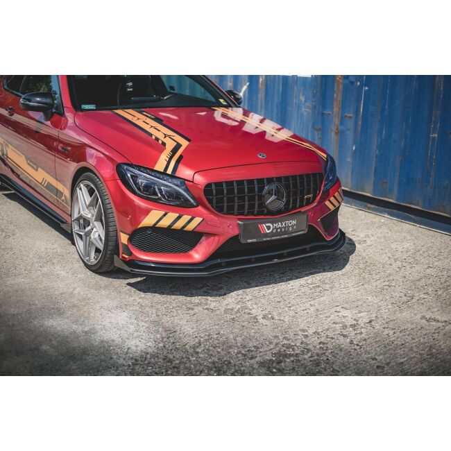 Maxton Design Robuste Racing Front Ansatz für passend +Flaps für Mercedes - AMG C43 Coupe C205 schwarz Hochglanz