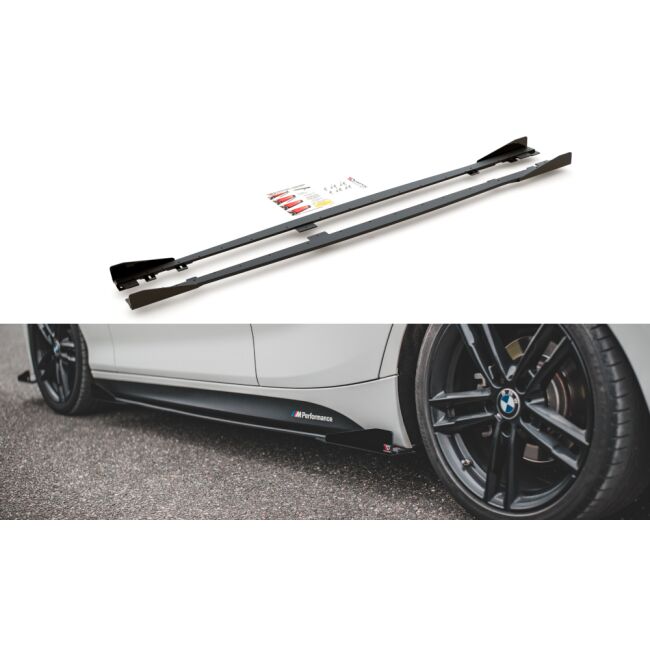 Maxton Design Robuste Racing Seitenschweller Ansatz für für V.2 / V2 + Flaps BMW 1er F20 M135i / M140i / M-Paket schwarz Hochglanz