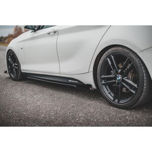 Maxton Design Robuste Racing Seitenschweller Ansatz für für V.2 / V2 + Flaps BMW 1er F20 M135i / M140i / M-Paket schwarz Hochglanz