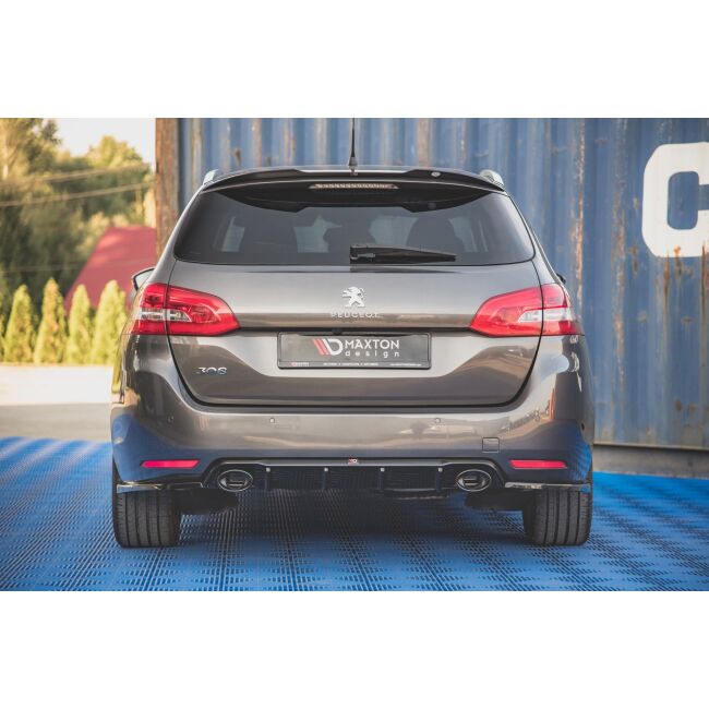 Maxton Design Heckdiffusor Ansatz für + Endschalldampfer Sportauspuff Attrappe Peugeot 308 SW Mk2 Facelift