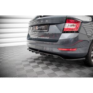 Maxton Design Mittlerer Heckdiffusor Ansatz DTM Look für Skoda Fabia Combi Mk3 Facelift schwarz Hochglanz