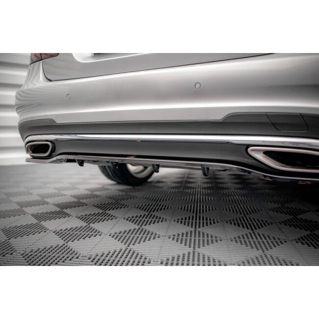 Maxton Design Mittlerer Heckdiffusor Ansatz DTM Look für Mercedes-Benz E AMG-Line Limousine W212 Facelift schwarz Hochglanz