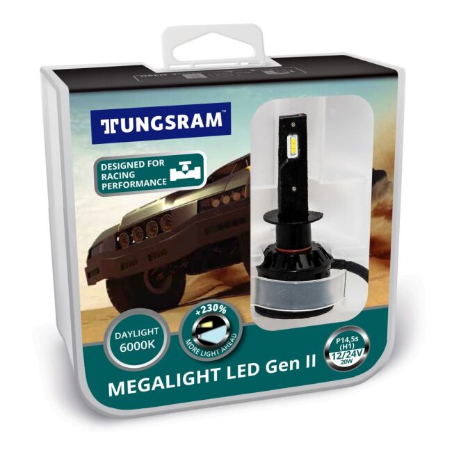 Tungsram H1 12/24V 20W P14.5s Megalight LED Gen II +230% 6000K NO ECE 2St.